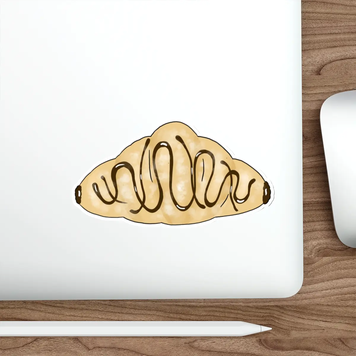 “Chocolate Croissant” Illustration Die-Cut Water-resistant Vinyl Pastry Stickers