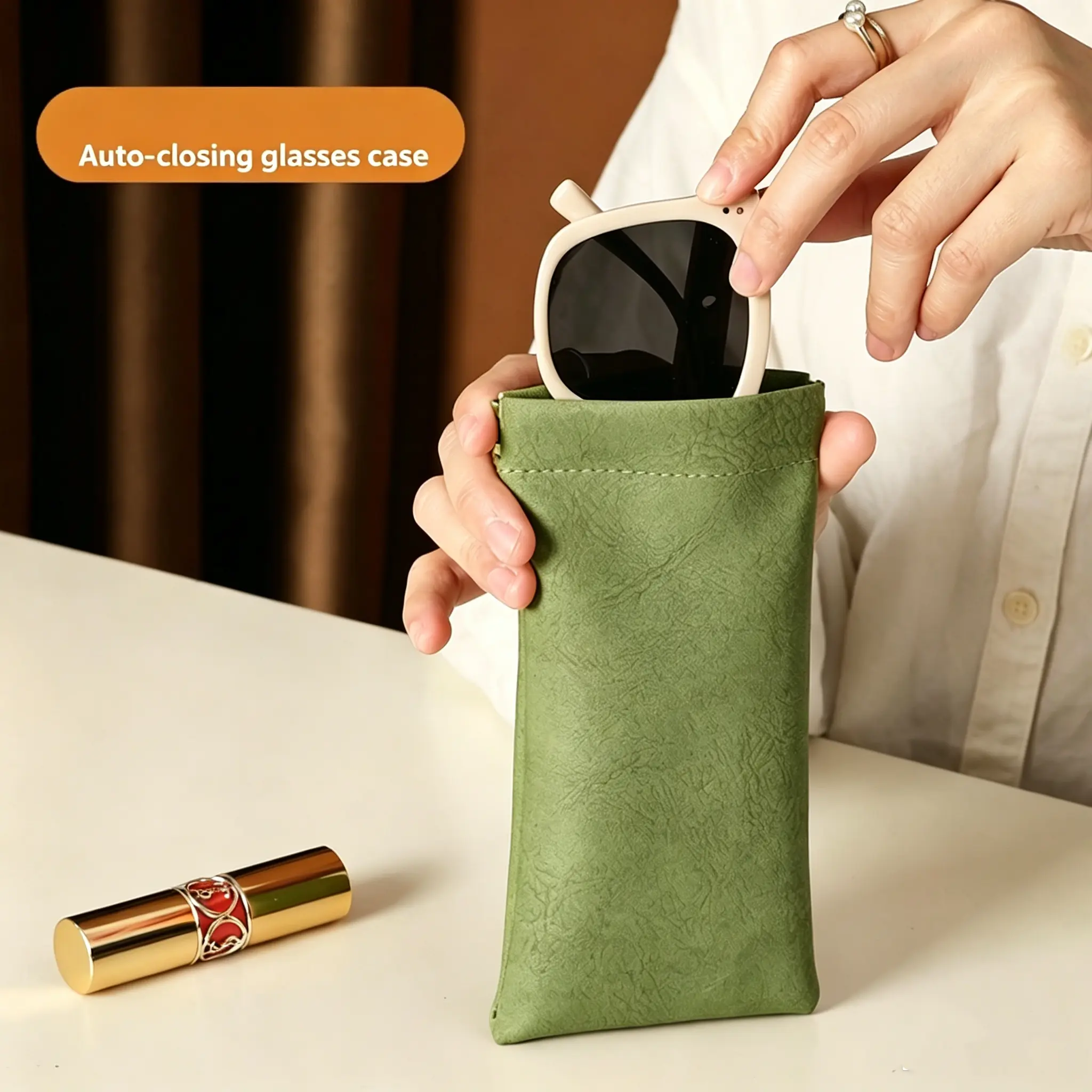 Soft Elegant Resealing Eyewear Storage Pouch - Portable Squeeze-Seal Home Organizer Bag for Fashion Glasses, Reading Glasses, Daily Use by Adults (Eyewear Safe)