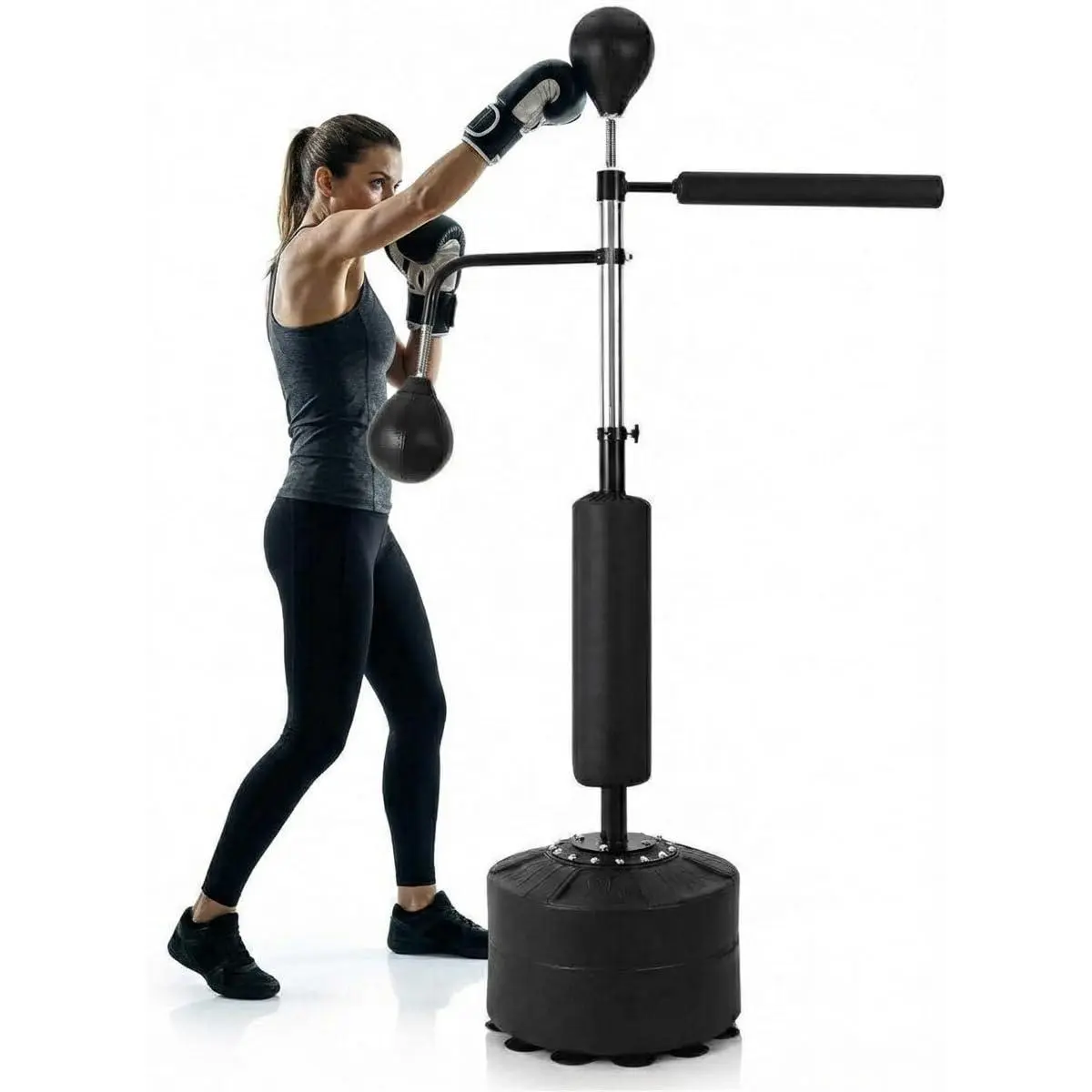 GARVEE 3-in-1 Freestanding Punching Bag Set for Adults, Adjustable Height Boxing Bag with 2 Speed Balls, 360° Relax Bar, No-Mounting Home Indoor Boxing Training Equipment System