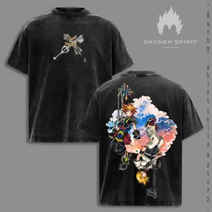 Kingdom Hearts Sora & Roxas Duality Graphic Tee | Vintage Washed Heavyweight Oversized JRPG Shirt | Flat Print Black/Gray Anime Pump Cover | Epic Streetwear Gamer Gift for Father's Day 2026