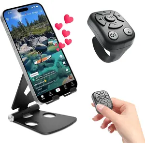 TikTok Scrolling Ring & Cell Phone Stand with Remote, Bluetooth Kindle Page Turner for iPhone and iPad, Hands-Free TikTok Remote Control Camera Shutter, Compatible with iOS and Android