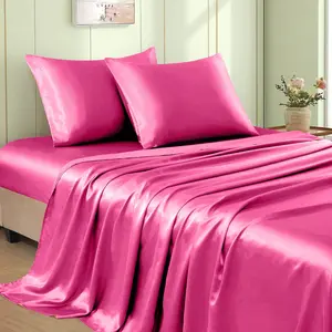 4pcs Hot Pink Sheets Queen Size Bed Set, 15 Inch Deep Sheet Set, Soft Bedding Set Cooling & Luxury Bed Sheets, 1 Fitted Sheet + 1 Flat Sheet + 2 Pillowcases