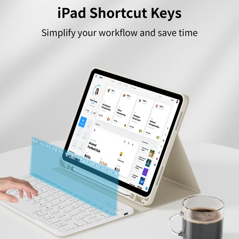Keyboard Case for iPad 11th Generation 2025 A16, 10th Gen 2022, Air 11-inch 7th/6th/5th/4th Gen 10.9-inch & 7th/8th/9th Gen | Soft TPU Back Cover with Pen Holder & Magnetic Detachable Wireless Bluetooth Keyboard | Protective for Multiple iPad Models