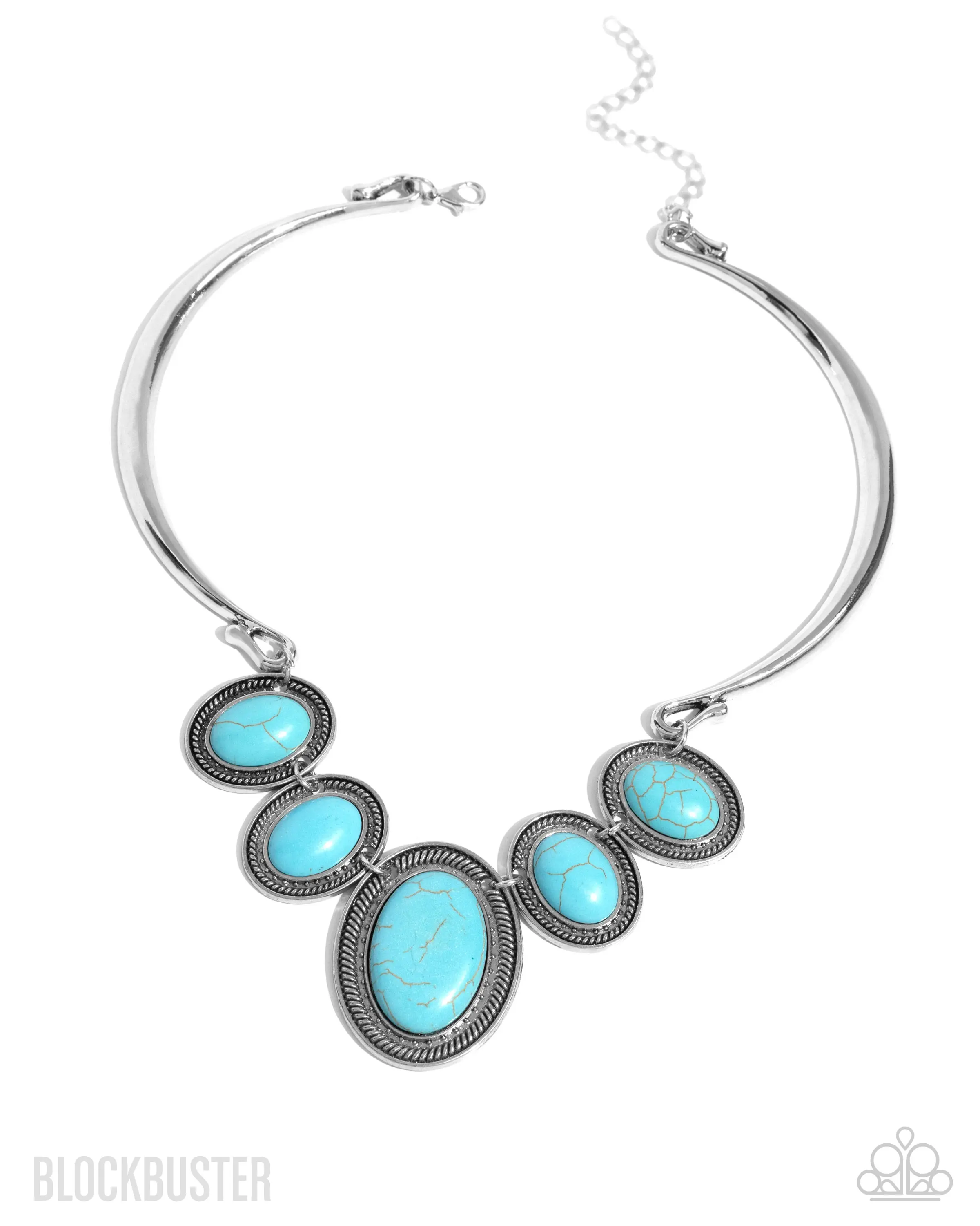 Turquoise Blue Statement Necklace Set | Silver Beaded Jewelry