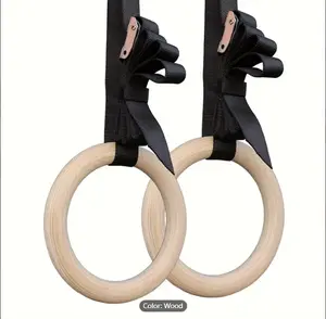 2pcs Wooden Gymnastics Rings, Pull Up Rings With Adjustable Straps, Suitable For Body Training, Fitness