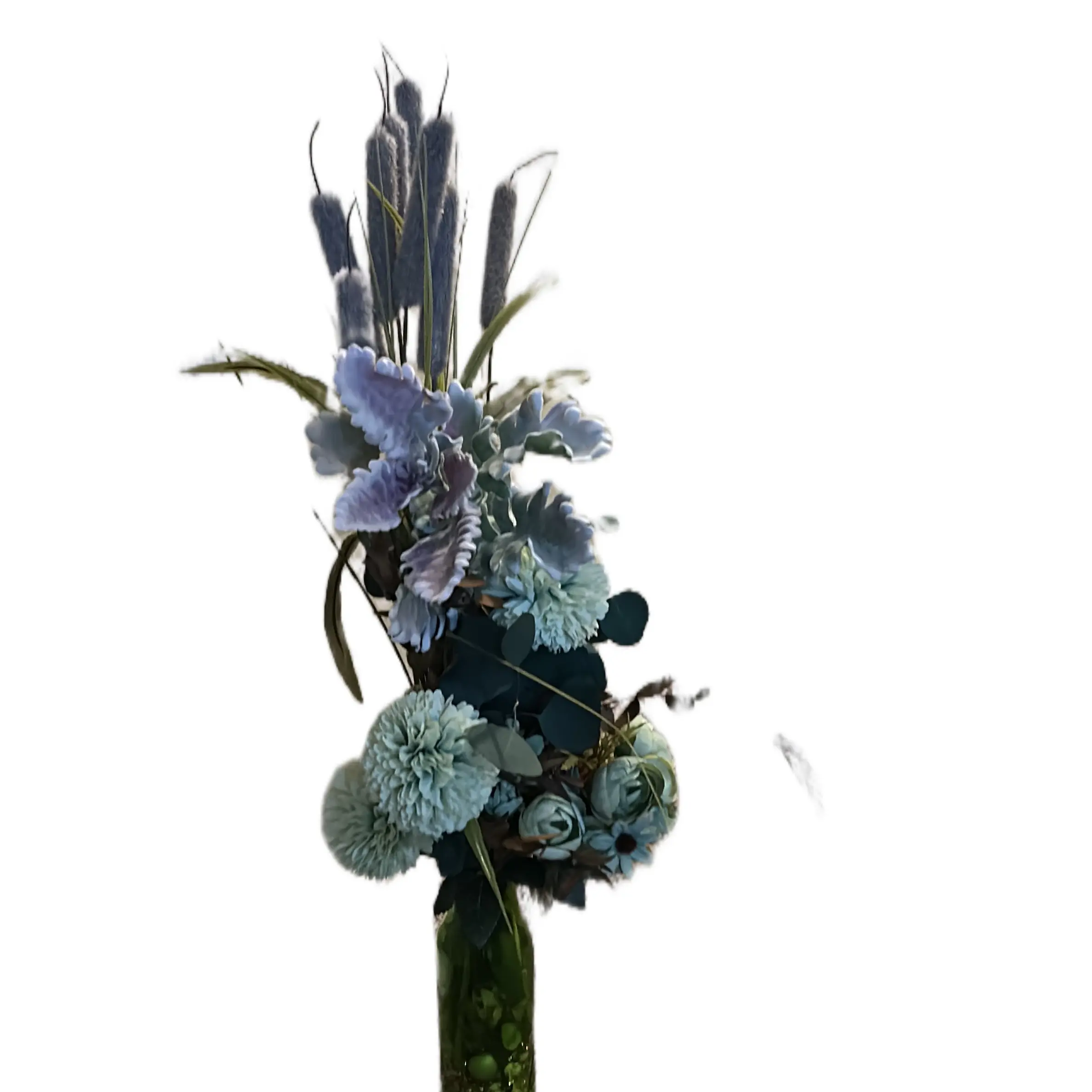 The Princess & The Frog - Natural-Looking Arrangement with Gray Pampas Grass, Light Green Dandelions, and Purple Lavender Leaf