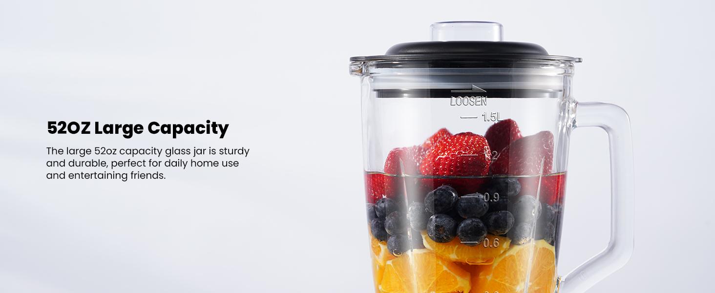 SHARDOR Blender for Shake and Smoothies, Powerful 1200W Countertop Blender, 52oz Glass Jar, for Frozen Fruit Drinks, Smoothies, Sauces & More, Silver Home Multifunction Juicer