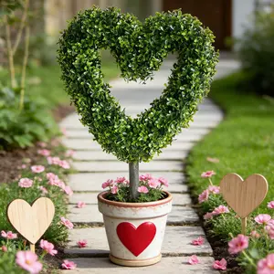 Valentine's Day Heart-Shaped Tree Decoration, Realistic Yew Heart Ground Stake, Perfect Romantic Gift, Garden Home Decor, Topiary Artificial Tree