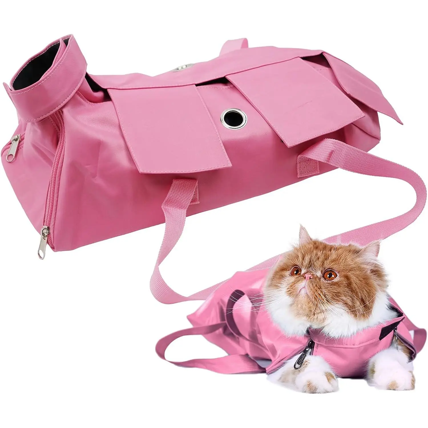 Cat Restraint Bag for Claw Care Nail Trimming Anti-Scratching Grooming and Medical Examination Pink L