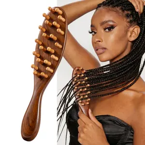 Premium Brazilian Walnut Loc Brush with 22 Bamboo Pins, Relaxing ASMR Head Massage Tool for Microlocs, Elegant Wood Wide Tooth Scalp Care Comb