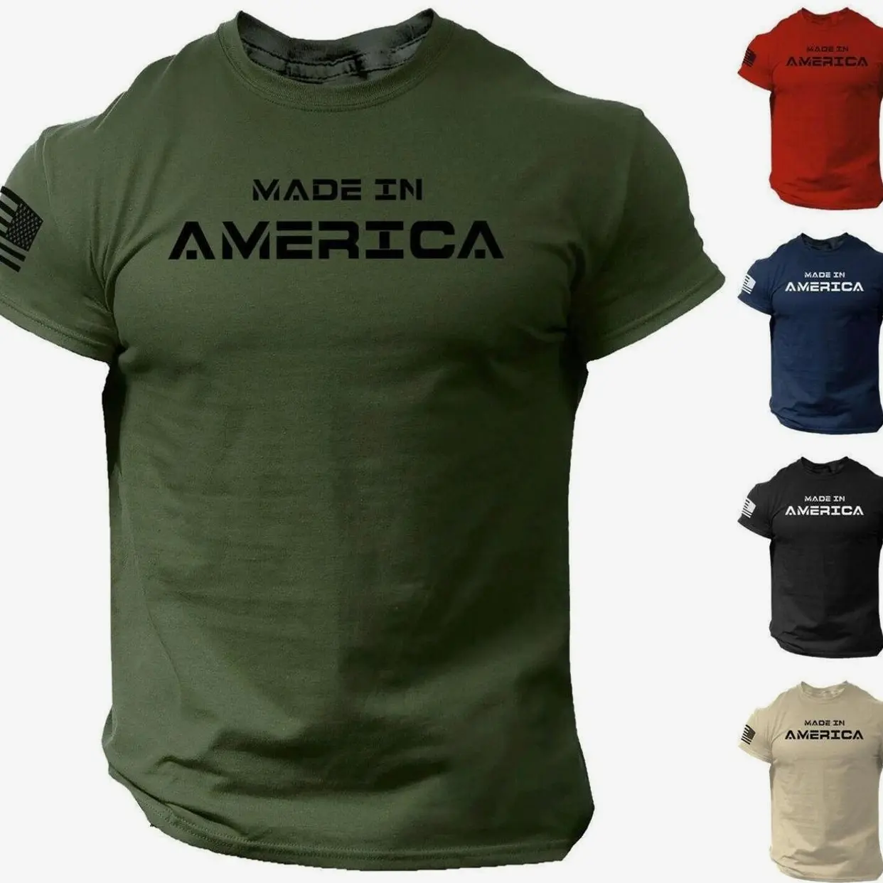 Made in America T Shirt USA Flag Military Patriotic Tee, S-5XL MUH