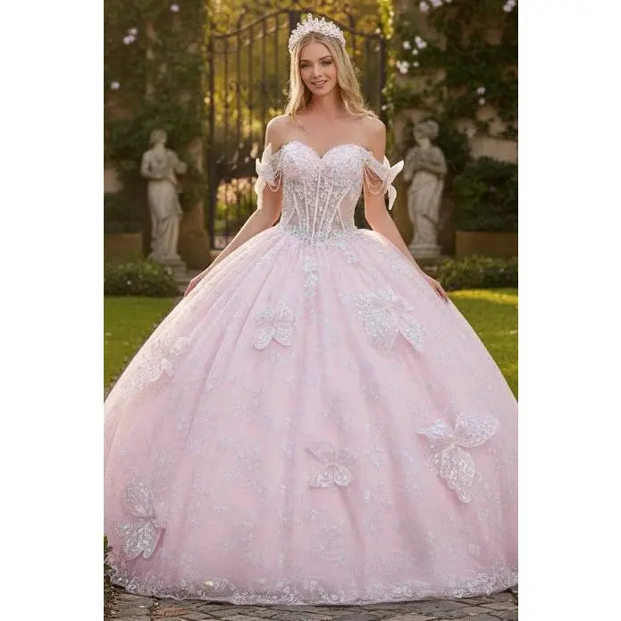 strapless open back dress Dancing Queen 5034 Long Quinceanera Dress Pink / 3XLarge main image 0