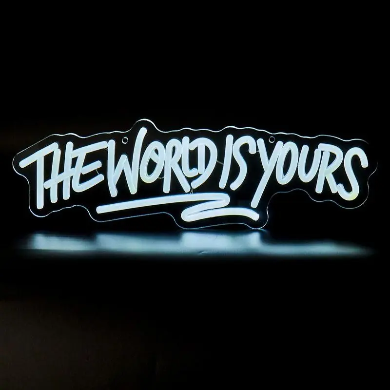The World is Yours Decorative Neon Sign USB Powered, White LED Lights for Home and Game Room Decorations, Home Decor Lighting, Perfect Party Favors