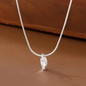 French Minimalist Marquise Moissanite Necklace, Women's Fashion Pendant, Versatile Lockbone Chain, Elegant Daily Wear, Party Gift
