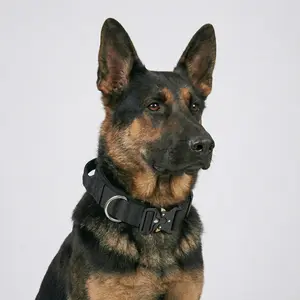 Tactical Dog Collar Heavy Duty K9 Training Collar with Control Handle and Metal Buckle for Medium Large Dogs