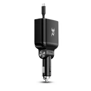 AmpNergy Speedemon 105W 4-in-1 Car Charger with Dual Ports & Retractable Cables Black Design Compact Portable Fast Charging