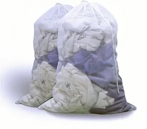 2 Pack Large Mesh Laundry Bag, 24×36 inch Heavy Duty Mesh Laundry Bags Drawstring Lockable, White Laundry Hamper Liner, for Factories, College, Travel, Dorms, Family and Apartment Dwellers