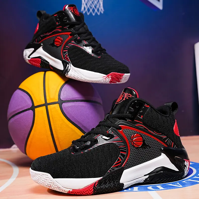 Men's Basketball Shoes, Breathable Knit Mid-Top Trainer Shoes with Dynamic Cushioning and High-Traction Herringbone Grip for Training & Daily Outfits, Gym Shoe