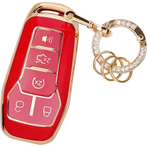 for Ford Key Fob Cover - Soft TPU Key Fob Case Shell Cover Holder Protector for Ford Edge Fusion Explorer Mustang Lincoln MKZ MKC MKX Smart Keyless Remote(Red)