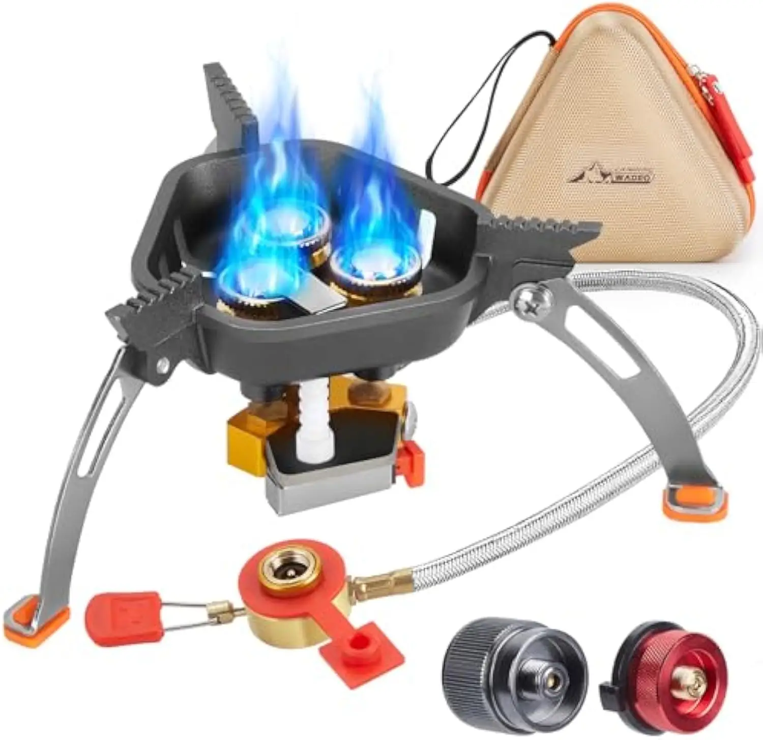 WADEO 7200W Windproof Camping Stove, Camping Gas Stove with Piezo Ignition, Two Fuel Canister Adapter, Carry Case, Portable Stove, Backpacking Stove f