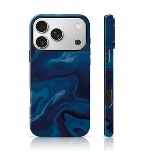 Minimalist Blue Fluid Art Design Phone Protector Double-Layer TPU Shockproof for iPhone 17 Pro Max/16 Pro Max /15Pro Max 15/14/13/12 & Samsung S26 /S25Ultra Trendy Personalized Phone Case