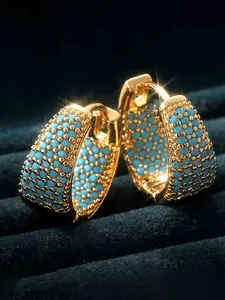 Fashion Simulated Blue Agate Water Drop Round Earrings, Elegant Women's Jewelry for Party and Daily Wear, Versatile Ear Cuffs, High Quality Earrings