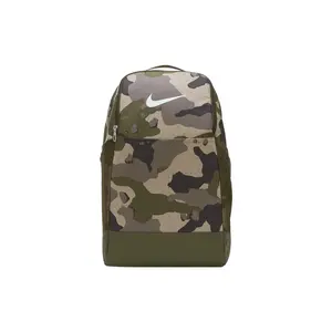Nike Brasilia Camouflage Print Large Capacity Polyester Backpack for Men with Zipper Closure in Military Green