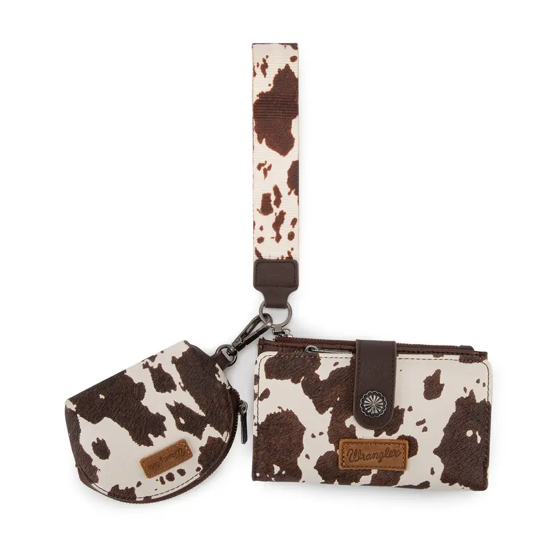 Wrangler Western Cowprint Keychain with Matching Wristlet Wallet for Women Key Ring Accessory