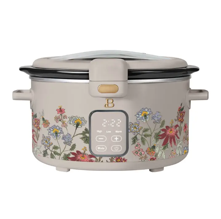 Beautiful 4 Qt Digital Slow Cooker with Hinged Locking Lid, Wildflower Porcini by Drew Barrymore