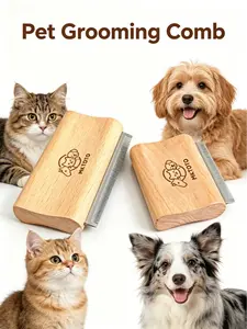 Natural wood pet grooming brush—comfortable, gentle removal of pet hair; a must-have for pet grooming: natural wood pet grooming brush dogs