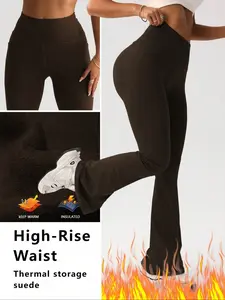 Women's Winter Fleece Pants, High Waist Pocket Warm Yoga Tight Bell Bottoms, Comfortable Sport and Warm Fitness Long Pants, Sports Bottoms