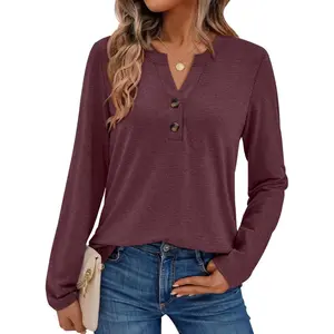 Women's Long Sleeve Shirts 2025 Fall Fashion Dressy Casual Tops Trendy Henley Blouses Cute Work Outfits Clothes