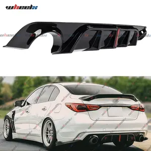 Infiniti Q50 2014-2024 Rear Bumper Diffuser with LED Vertical Brake Light Glossy Black ABS Plastic Aerodynamic Vortex Shark Fins Design