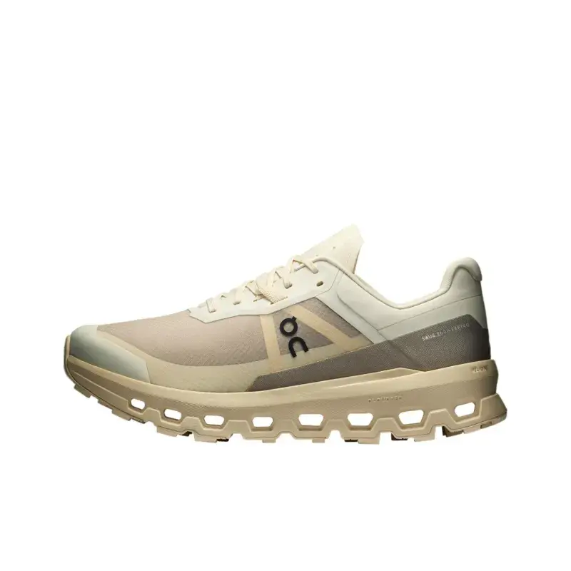 Beige Color-block Trail Running Shoes, Breathable Mesh Upper with Hollow Cloud Cushioning Outsole