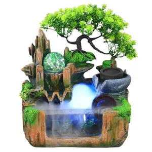 Indoor Water Fountain W/LED Lamp Tabletop Waterfall Mist Rockery Feng Shui Decor Gift Ornaments