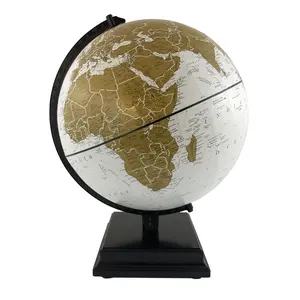Replogle Made in USA Milan 12″ Raised Relief White Ocean Desk Globe with Detailed Gold Continents and Black Base