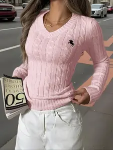Elegant Women's V Neck Knit Sweater, Casual Fashion Top for All Seasons, Essential Inner Layer, Plain Color, Perfect Daily Wear, Knitwear