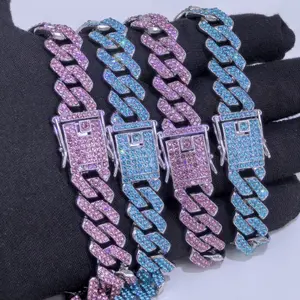 European and North American 14mm diamond-studded alloy men's necklace, trendy and cool cross-border hip-hop style Cuban chain