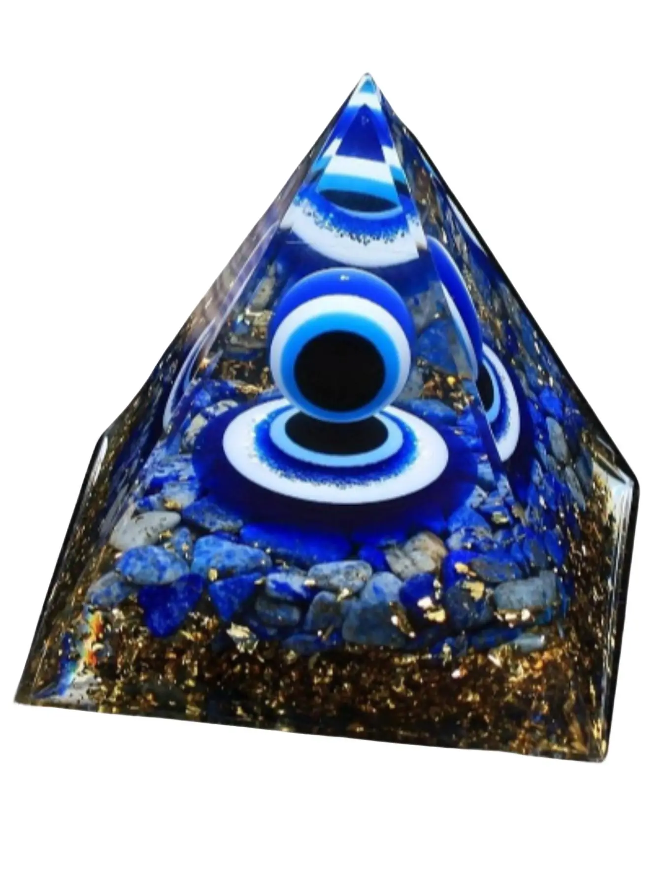 Natural Crystal Chip Orgon Pyramid, Evil Eye Protection Home Decor, Resin Craft Devil's Eye Design, Unique Gift, Crystal Decorative Ornaments, Chakra Balance Accessory, Chakra Healing Crystals, Crystal Decorative Stones