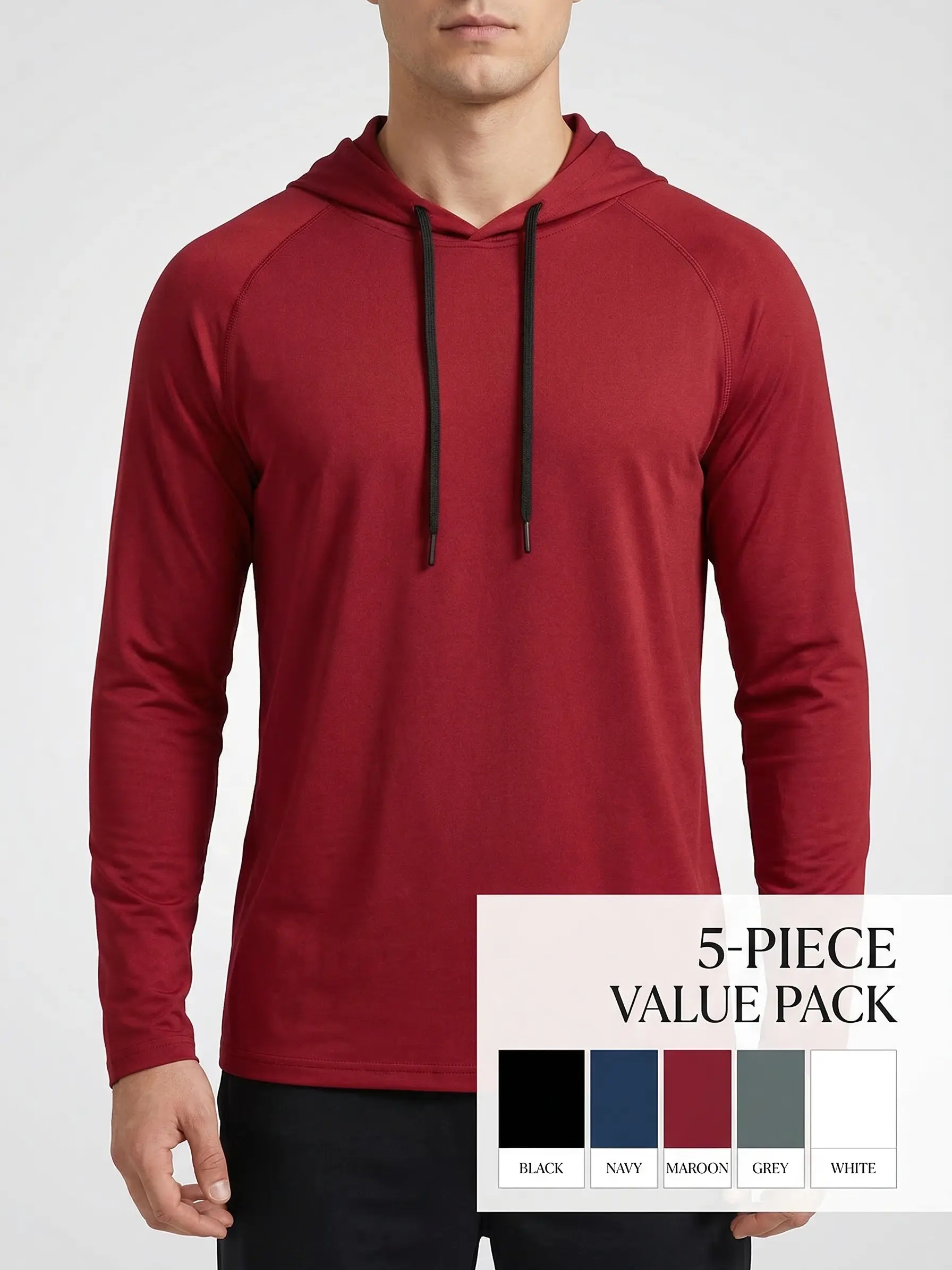 Men's 5-Pack Pullover Hoodie, Casual Plain Long Sleeve Tops, Warm Comfortable Breathable Sweatshirt for Outdoor Sports