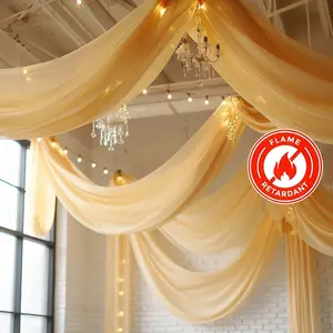 Champagne Chiffon Ceiling Drapery, Durable Flame Resistant Long Curtain Backdrop Panel With Rod Pocket 5ftx32ft