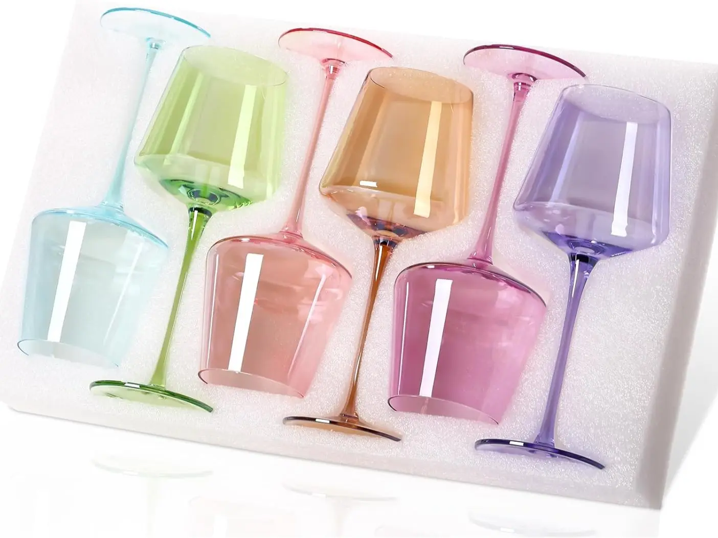 Physkoa Colored Wine Glasses Set of 6-18oz ，Long Stem, Multicolor Wine Glass for Wine Lovers, Wedding, Birthday Gifts for Women Drinkware summerwins,dorm essentials,home decor,home essentials,camping essentials