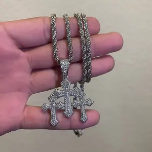 Rope chain in 24” with cross pendant stainless steel and CZ Diamonds