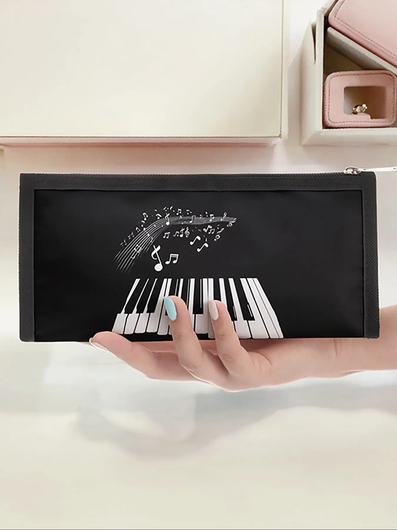Portable Piano Pattern Triangle Pencil Case, Multi-Functional Learning Supplies Storage Bag, Zipper Design Stationery Bag for Men and Women