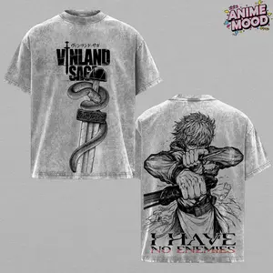 Thorfinn – Vinland Saga Acid Washed Graphic Tee, Oversize Heavy Cotton Anime Shirt, Vintage Manga Streetwear, Unisex Casual Wear, Anime Merch, Daily Wear