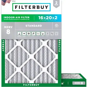 Filterbuy 16x20x2 Air Filter (2-Pack), Pleated MERV 8 Dust Defense HVAC AC Furnace Air Filters (Actual Size: 15.50 x 19.50 x 1.75 Inches)