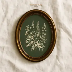 Floral Wall Art Print | Dark Green Botanical Painting | Cottagecore Flower Wall Decor | Rustic Living Room Artwork