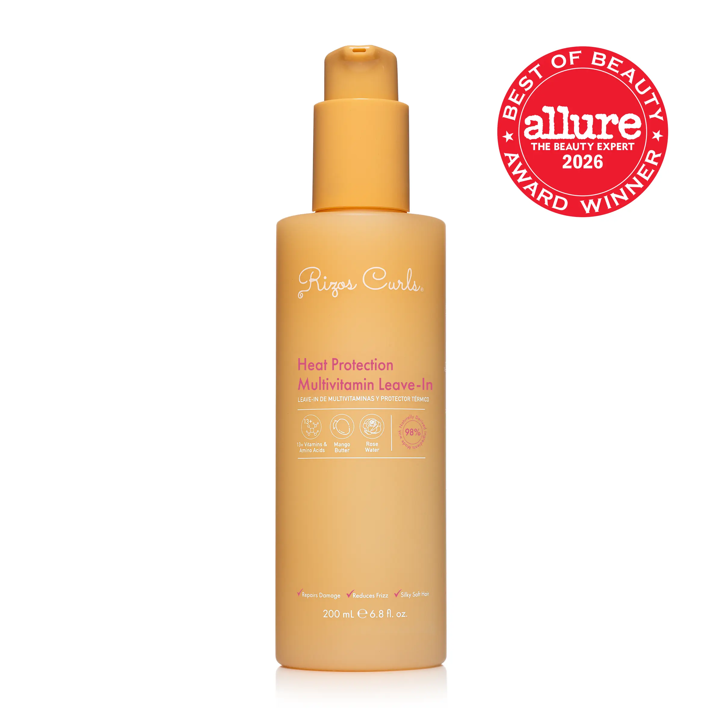 Rizos Curls Heat Protection Multivitamin Leave-In, Smoother, Softer, Moisturized Hair, Frizz Control, nourishing, lightweight, for silky, soft hair