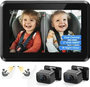 Backseat Car Mirror for Parents, HD Dual Channel with 2 IR Night Vision Camera, 5 Mins Easy Installation for Rear Facing Seat Backseat