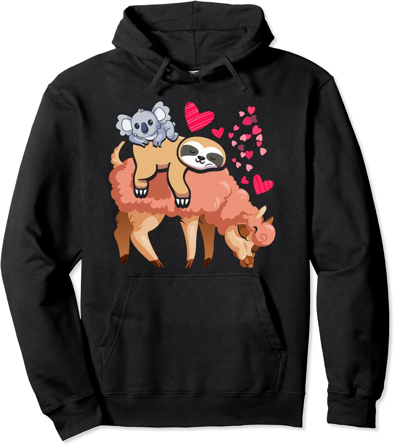 Cute Llama Sloth Koala Valentines Day Mothers Day Llama Pullover Hoodie - Gabriellef Shop 44B0BSCPPWNV